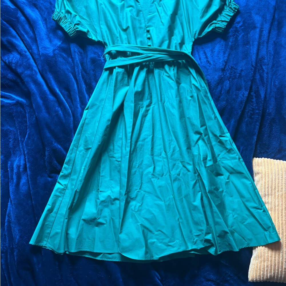 Zara Green and Midi Sundress with Puff Sleeves